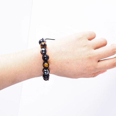 Corde tressée faite à la main réglable Triple pierre précieuse naturelle Perles Bracelet