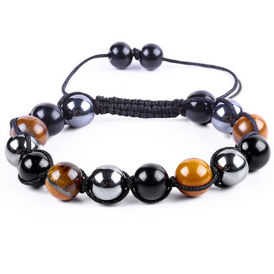 Corde tressée faite à la main réglable Triple pierre précieuse naturelle Perles Bracelet