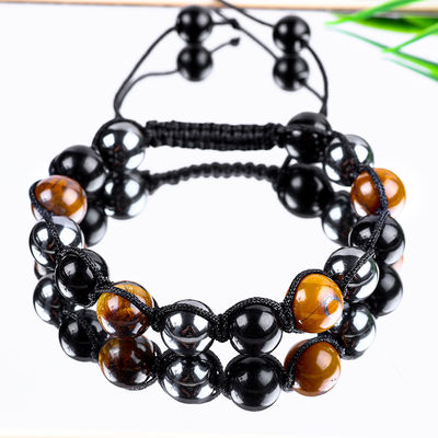 Corde tressée faite à la main réglable Triple pierre précieuse naturelle Perles Bracelet