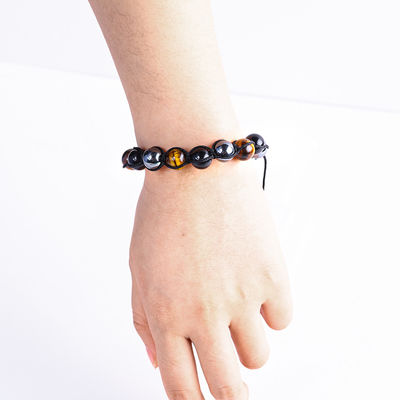 Corde tressée faite à la main réglable Triple pierre précieuse naturelle Perles Bracelet