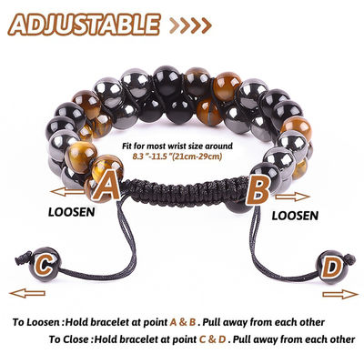 Bracelet de guérison à double couche réglable, fait à la main, en pierre triple, tressée à la corde