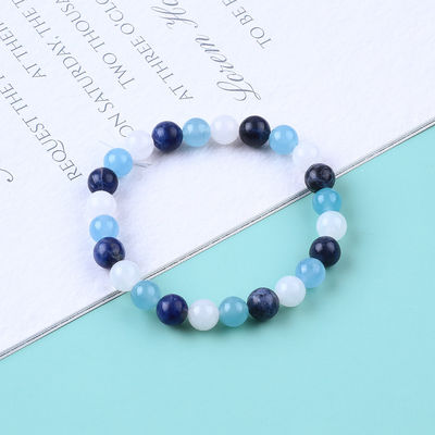 Un bracelet en quartz clair / sodalite / calcédoine bleue 8 mm en cristal à perles d'énergie positive