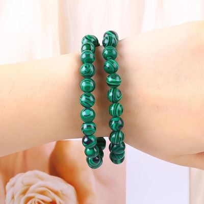 Bracelet en perles de guérison anti-anxiété élastique naturel vert malachite