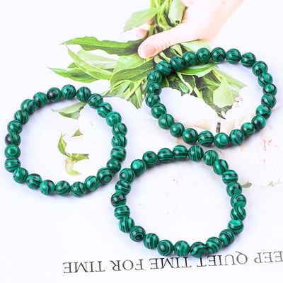 Bracelet en perles de guérison anti-anxiété élastique naturel vert malachite