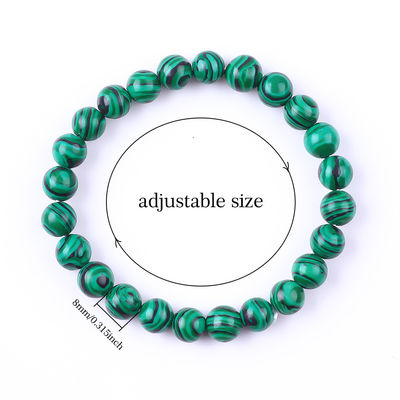 Bracelet en perles de guérison anti-anxiété élastique naturel vert malachite