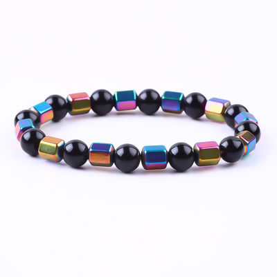 8 mm, fait à la main, en pierre cristalline naturelle élastique, obsidian, hématite, bracelet à perles