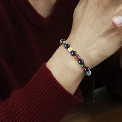 8 mm, fait à la main, en pierre cristalline naturelle élastique, obsidian, hématite, bracelet à perles