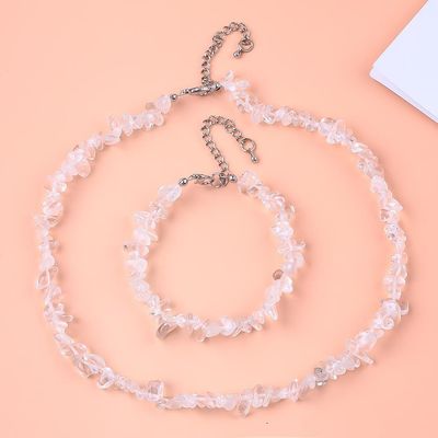 Chips réglables faits à la main Bracelet en pierre de gravier Collier ensemble de bijoux énergie de guérison de cristal irrégulière