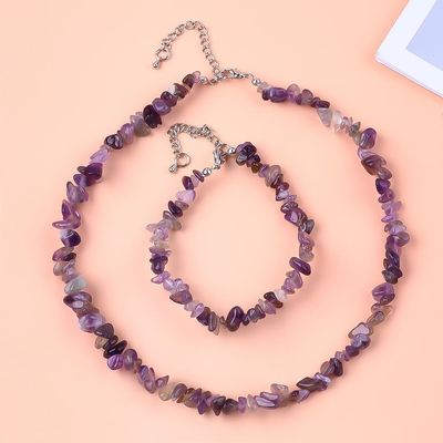 Chips réglables faits à la main Bracelet en pierre de gravier Collier ensemble de bijoux énergie de guérison de cristal irrégulière