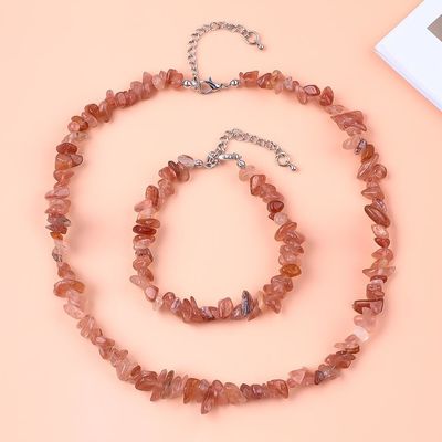Chips réglables faits à la main Bracelet en pierre de gravier Collier ensemble de bijoux énergie de guérison de cristal irrégulière