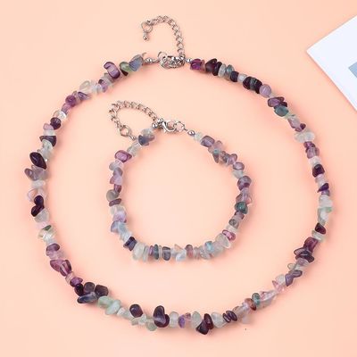Chips réglables faits à la main Bracelet en pierre de gravier Collier ensemble de bijoux énergie de guérison de cristal irrégulière