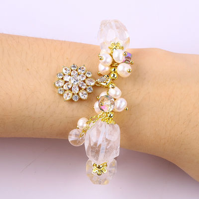 Bracelet en pierre précieuse fait à la main Charmes réglables Bracelet en quartz clair Pierre naturelle bijoux en perle Pour les fêtes