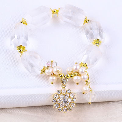 Bracelet en pierre précieuse fait à la main Charmes réglables Bracelet en quartz clair Pierre naturelle bijoux en perle Pour les fêtes