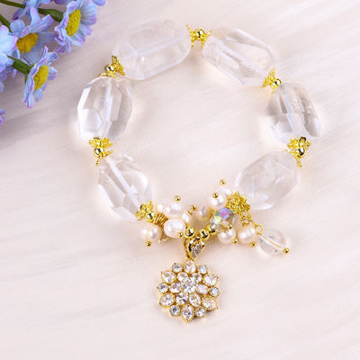 Bracelet en pierre précieuse fait à la main Charmes réglables Bracelet en quartz clair Pierre naturelle bijoux en perle Pour les fêtes