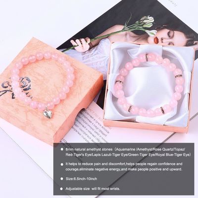 8 mm Rose Quartz Perle de pierre précieuse Bracelet énergie de guérison Charme bijoux