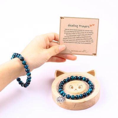Bracelet élastique rond turquoise bleu oeil de tigre en pierre à perles