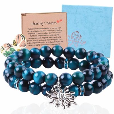 Bracelet élastique rond turquoise bleu oeil de tigre en pierre à perles