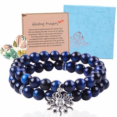 Élastique rond bleu foncé 8 mm œil de tigre pierre précieuse bracelet énergie de guérison charme bijoux