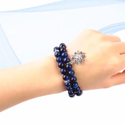 Élastique rond bleu foncé 8 mm œil de tigre pierre précieuse bracelet énergie de guérison charme bijoux