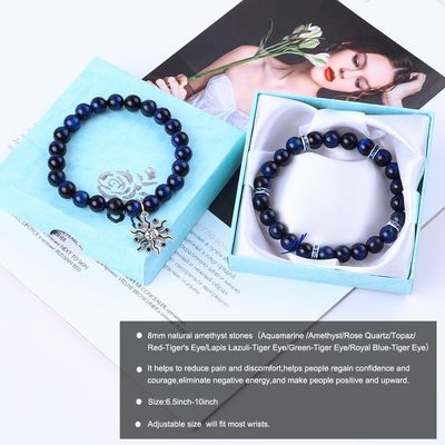 Élastique rond bleu foncé 8 mm œil de tigre pierre précieuse bracelet énergie de guérison charme bijoux