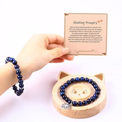 Élastique rond bleu foncé 8 mm œil de tigre pierre précieuse bracelet énergie de guérison charme bijoux