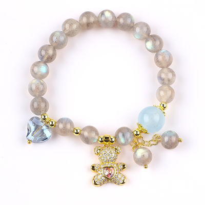 Le bracelet en pierre précieuse naturelle Labradorite / Améthyste réduit l'énergie négative