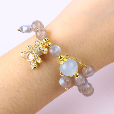 Le bracelet en pierre précieuse naturelle Labradorite / Améthyste réduit l'énergie négative