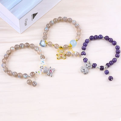 Le bracelet en pierre précieuse naturelle Labradorite / Améthyste réduit l'énergie négative