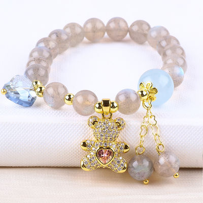 Le bracelet en pierre précieuse naturelle Labradorite / Améthyste réduit l'énergie négative