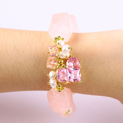 Bracelet en pierre précieuse fait à la main Amulettes réglables Rose Quartz Bracelet pierre naturelle Perle bijoux pour les fêtes