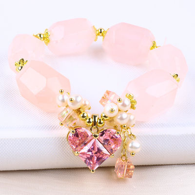 Bracelet en pierre précieuse fait à la main Amulettes réglables Rose Quartz Bracelet pierre naturelle Perle bijoux pour les fêtes