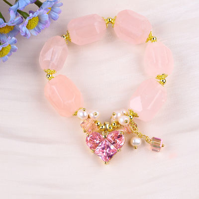Bracelet en pierre précieuse fait à la main Amulettes réglables Rose Quartz Bracelet pierre naturelle Perle bijoux pour les fêtes