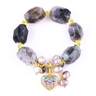 Bracelet en pierre précieuse fait à la main Charme réglable Noir Rutilate Quartz Bracelet en pierre naturelle Bijoux de perles Pour le port quotidien