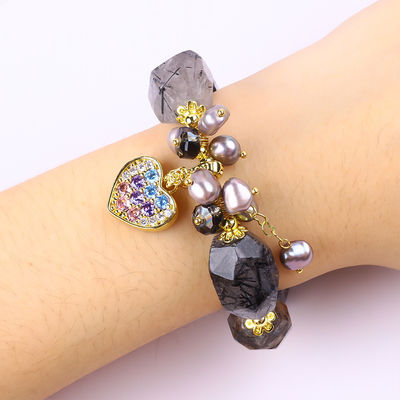 Bracelet en pierre précieuse fait à la main Charme réglable Noir Rutilate Quartz Bracelet en pierre naturelle Bijoux de perles Pour le port quotidien