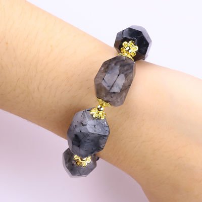 Bracelet en pierre précieuse fait à la main Charme réglable Noir Rutilate Quartz Bracelet en pierre naturelle Bijoux de perles Pour le port quotidien