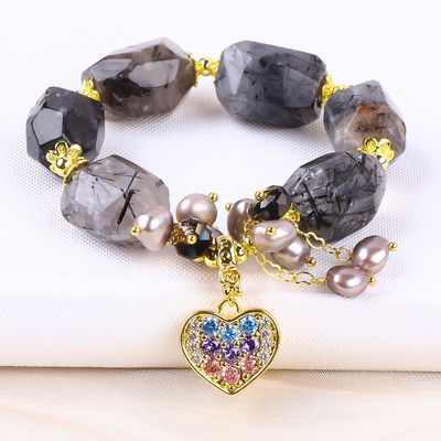 Bracelet en pierre précieuse fait à la main Charme réglable Noir Rutilate Quartz Bracelet en pierre naturelle Bijoux de perles Pour le port quotidien