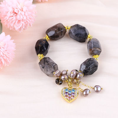 Bracelet en pierre précieuse fait à la main Charme réglable Noir Rutilate Quartz Bracelet en pierre naturelle Bijoux de perles Pour le port quotidien