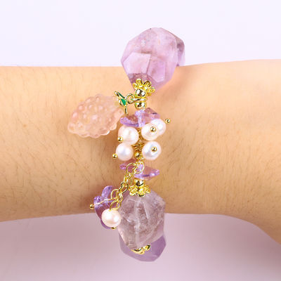 Bracelet en pierre précieuse fait à la main Amulettes réglables Améthyste Bracelets en pierre naturelle Bijoux en perle Pour les fêtes