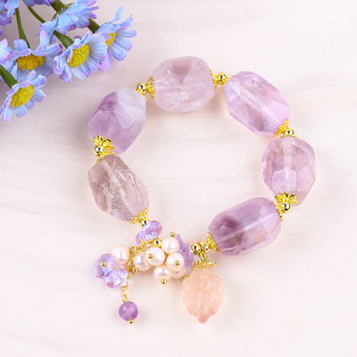 Bracelet en pierre précieuse fait à la main Amulettes réglables Améthyste Bracelets en pierre naturelle Bijoux en perle Pour les fêtes