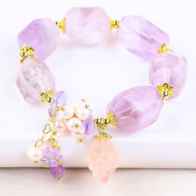 Bracelet en pierre précieuse fait à la main Amulettes réglables Améthyste Bracelets en pierre naturelle Bijoux en perle Pour les fêtes