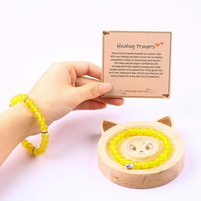 Élastique ronde de 8 mm Perle de pierre précieuse de jade jaune de cristal Bracelets OEM ODM