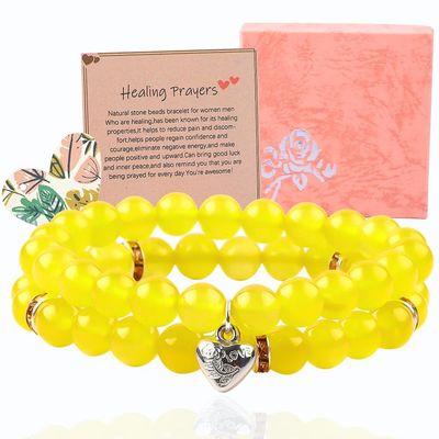 Élastique ronde de 8 mm Perle de pierre précieuse de jade jaune de cristal Bracelets OEM ODM