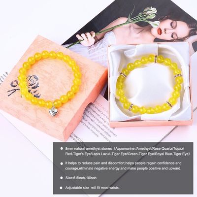 Élastique ronde de 8 mm Perle de pierre précieuse de jade jaune de cristal Bracelets OEM ODM