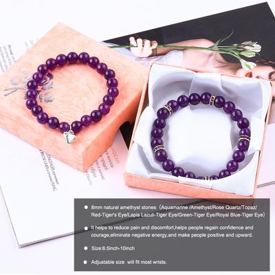 La forme ronde de la pierre précieuse violette Améthyste Bracelet de perles 4/6/8/10/12mm
