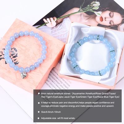 8 mm Améthyste bleu Aquamarin Bracelets de pierre précieuse Cristal de guérison
