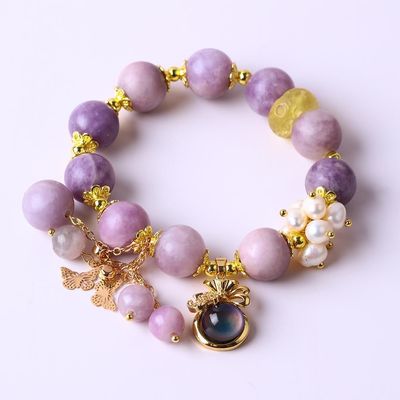 Bracelet élastique en pierre précieuse de cristal à perles rondes avec charmes de luxe