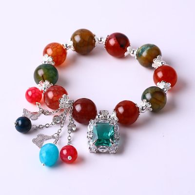 Bracelet élastique en pierre précieuse de cristal à perles rondes avec charmes de luxe