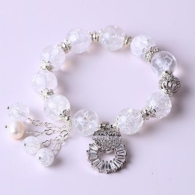 Bracelet élastique en pierre précieuse de cristal à perles rondes avec charmes de luxe
