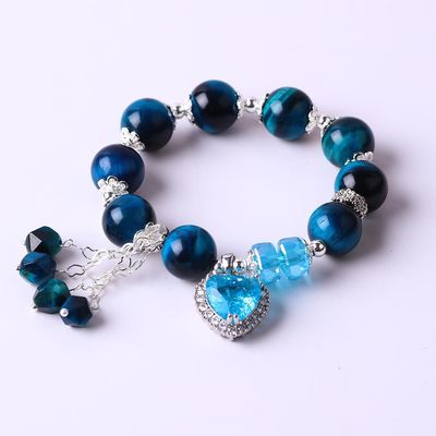 Bracelet élastique en pierre précieuse de cristal à perles rondes avec charmes de luxe