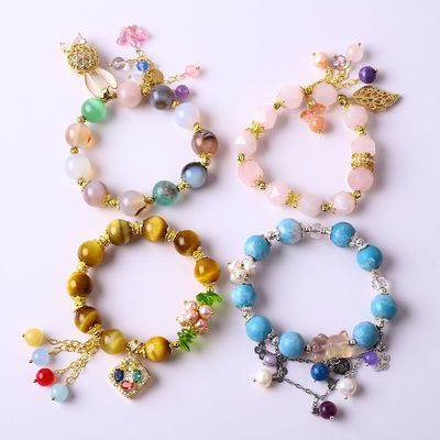 Pouvoir de guérison 10mm pierre précieuse perlé bracelets ronds avec de beaux charmes